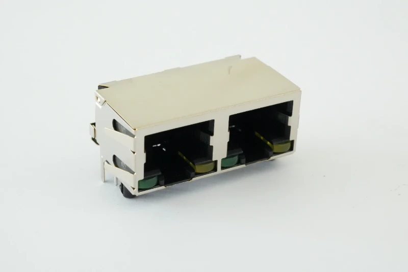 Lower-folding 1×2 port 8P8C RJ45 connector