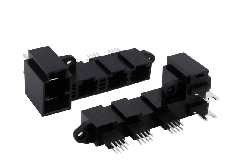 Multi-row, bent-insert PCB connector