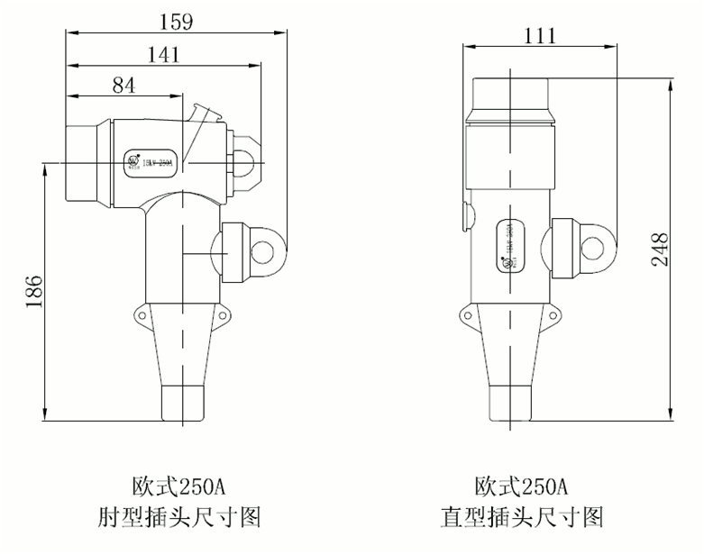 沃尔核材欧式250A可分离连接器结构尺寸.gif